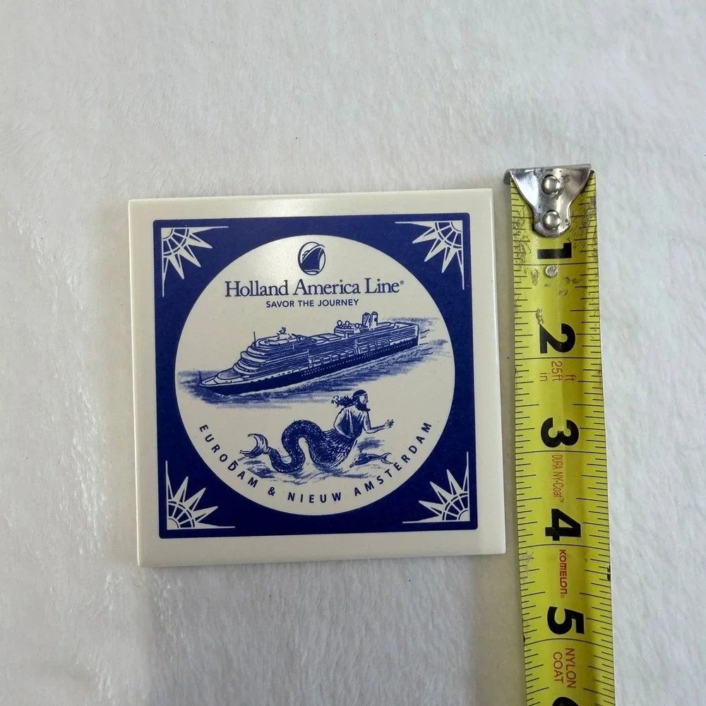Holland America Line Ceramic Coaster Set of 6 Blue White Nautical Cruise‎ Ships